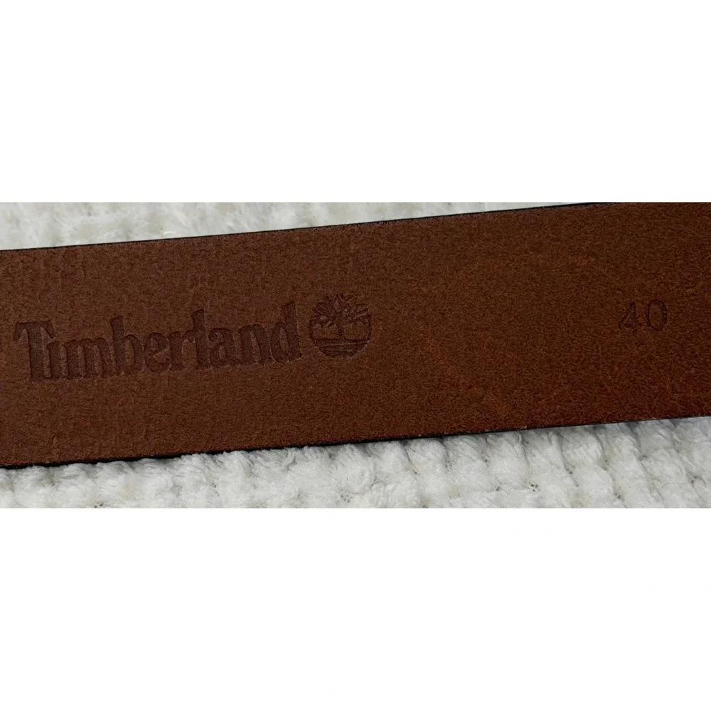 Timberland Mens Brown Leather Belt Gunmetal Buckle Size 40